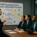 Team of business professionals collaborating in a modern office environment, representing SAP Business One ERP solutions for growing SMEs.